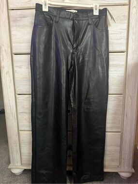 Abercrombie & Fitch Black Faux Leather Straight-Leg Pants.
